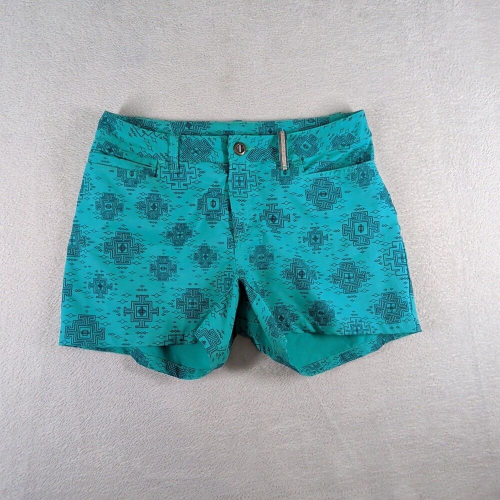 Sherpa Adventure Gear Shorts Women's 6 Green Ikat pattern Quick Dry Athletic